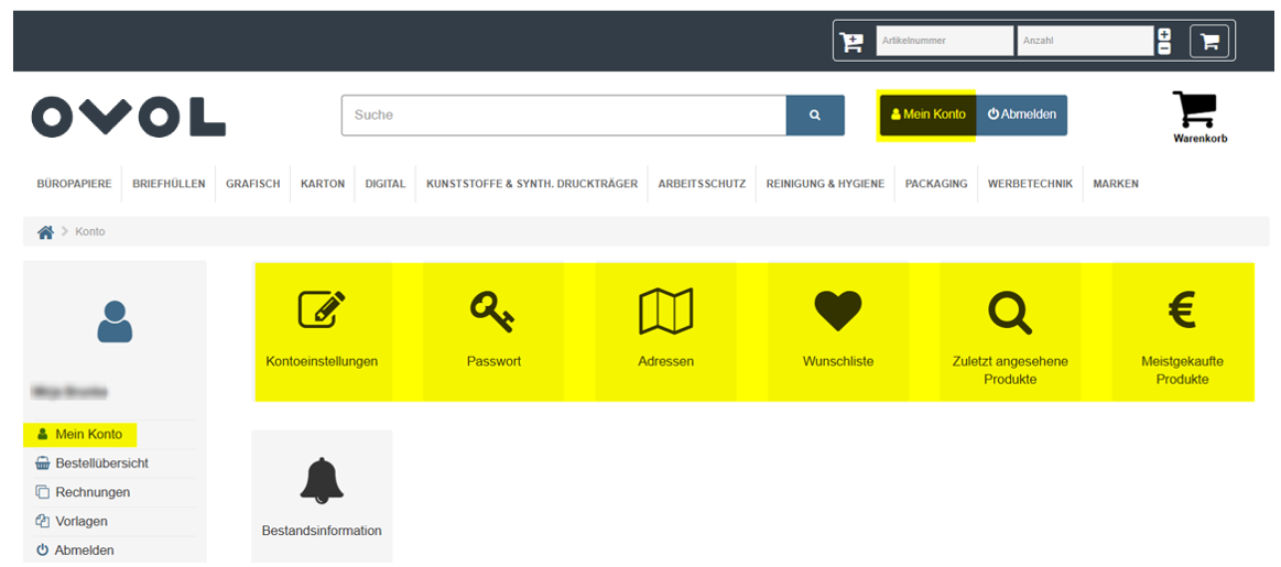 Webshop der OVOL Deutschland Gruppe - Mein Konto